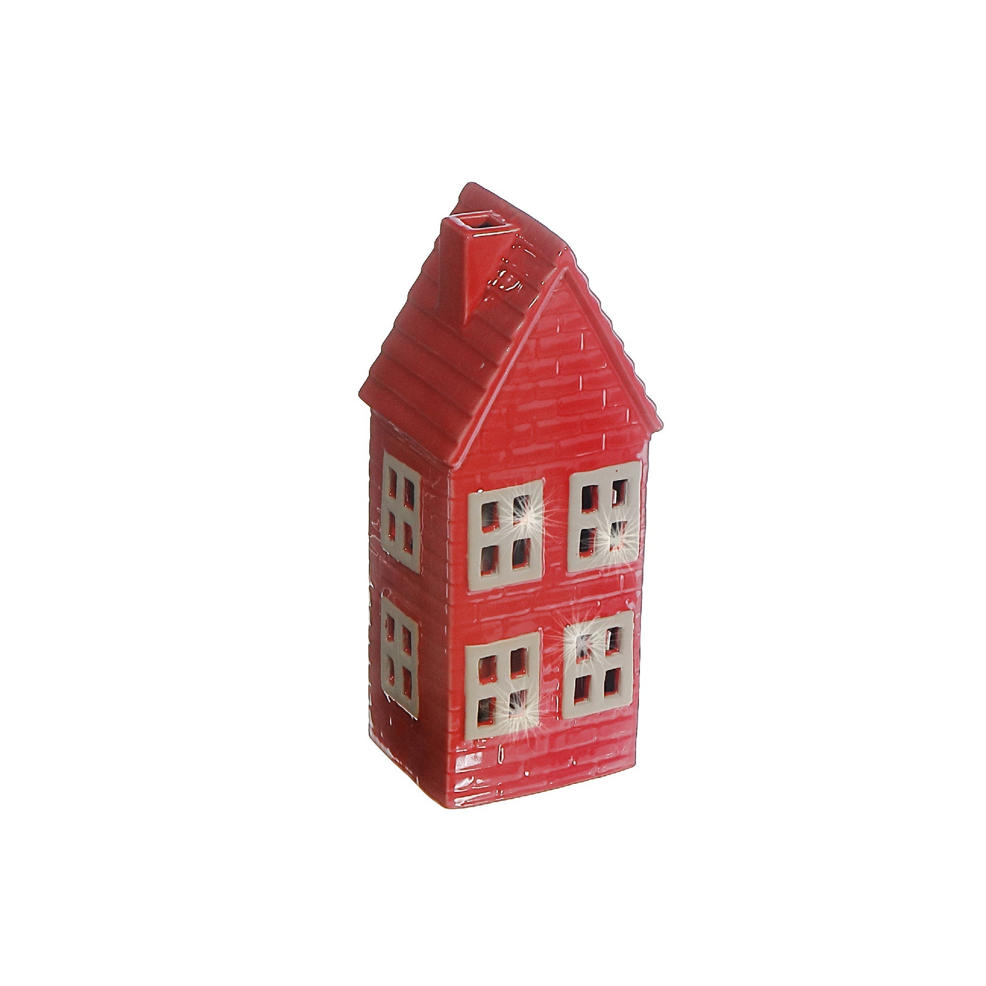 LED Porcelain Red House 8" – Christmas Tabletop Decoration, Holiday Accent, Illuminated Winter Scene