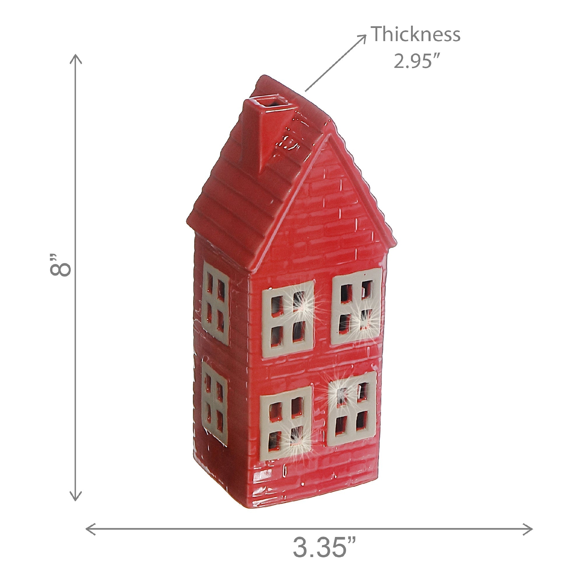 LED Porcelain Red House 8" – Christmas Tabletop Decoration, Holiday Accent, Illuminated Winter Scene