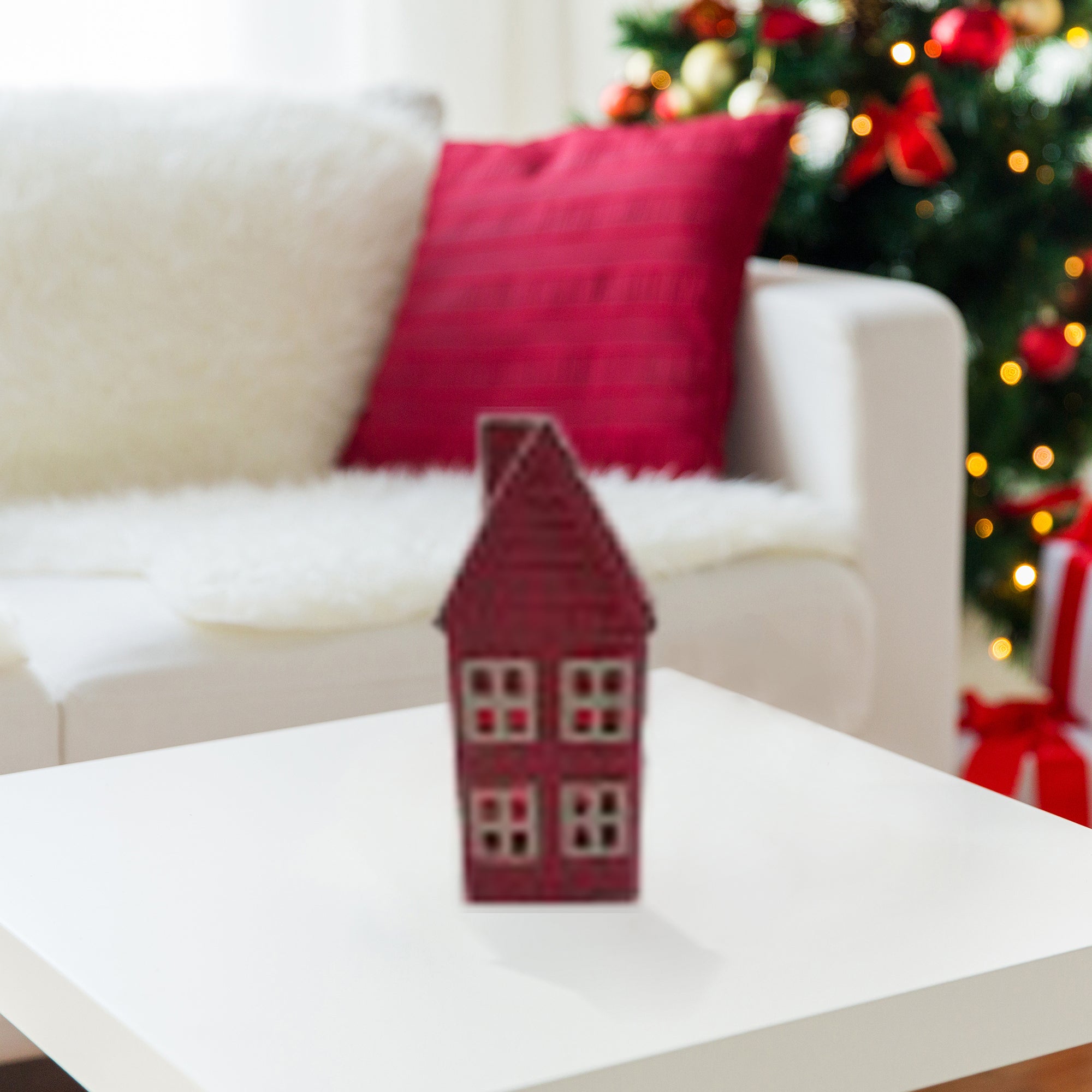 LED Porcelain Red House 6" – Christmas Tabletop Decoration, Holiday Accent, Illuminated Winter Scene