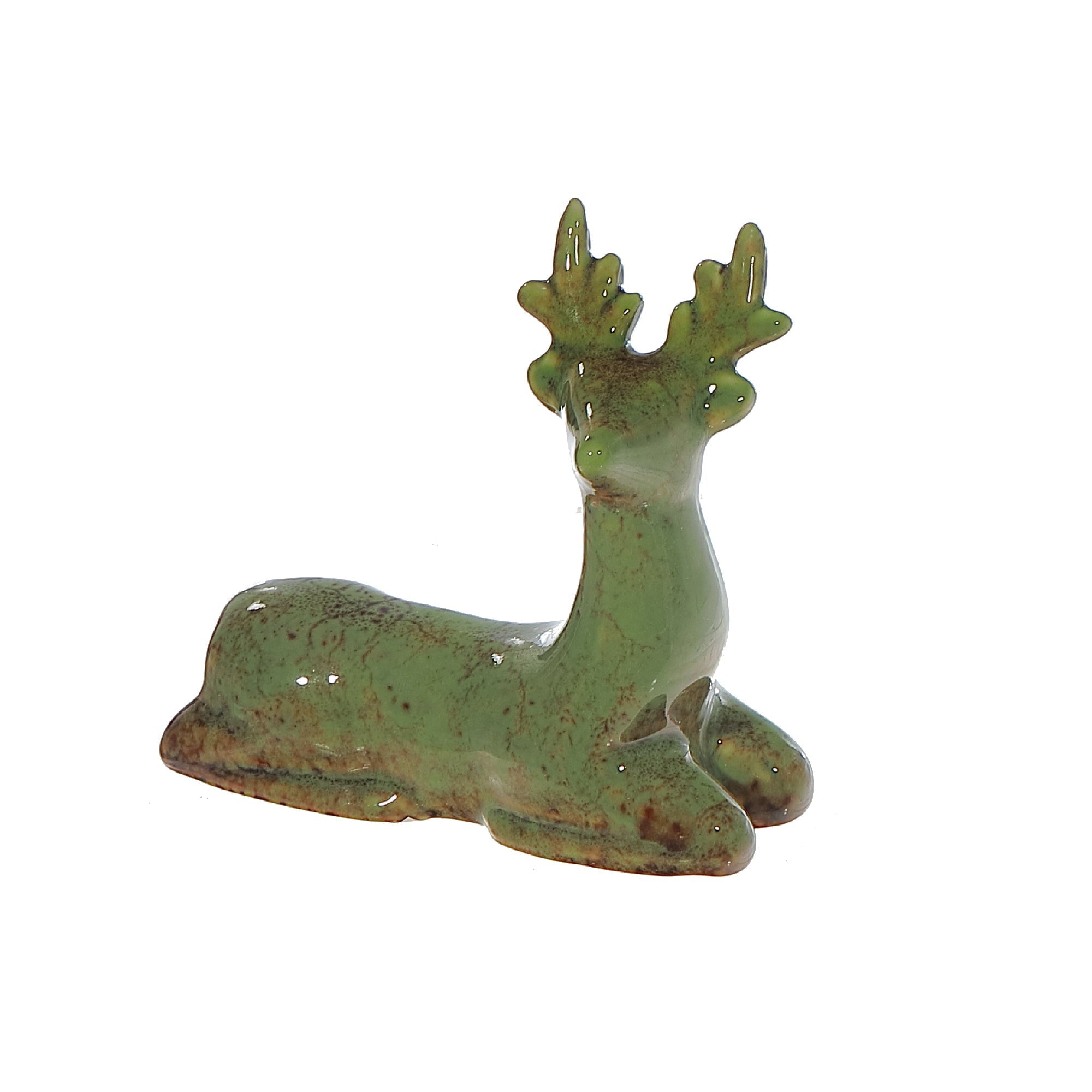 Porcelain Sitting Reindeer Decor Green – Christmas Tabletop Decoration, Holiday Accent, Festive Winter Figurine