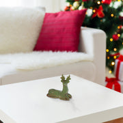 Porcelain Sitting Reindeer Decor Green – Christmas Tabletop Decoration, Holiday Accent, Festive Winter Figurine