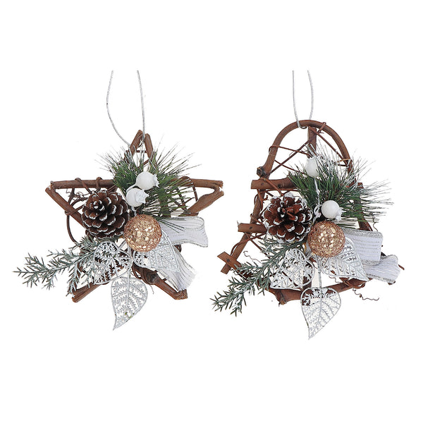 6" Rattan With Pine Cone Hanging Décor (Asstd) - Set of 2