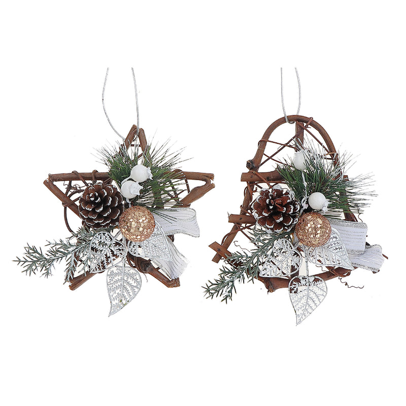 6" Rattan With Pine Cone Hanging Décor (Asstd) - Set of 2