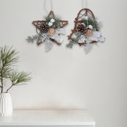 Six Inch Rattan Decoration with Pine Cone Hanging - Assorted - Set of 2, Holiday Wall or Door Decor, Christmas Floral Accent