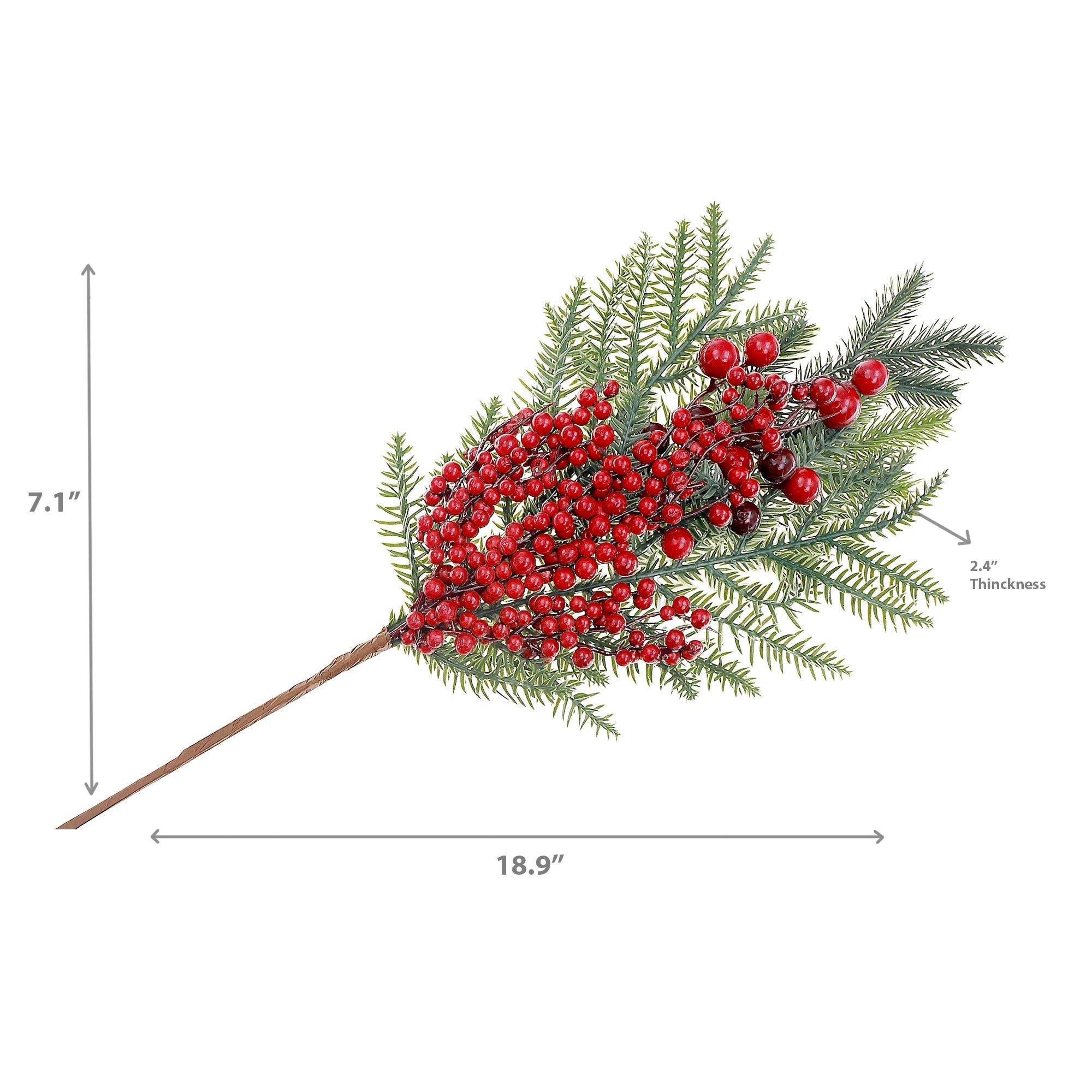 Pine and Berries Decorative Pick - Set of 6, Christmas Floral Decoration, Holiday Centerpiece Accent, Festive Arrangement