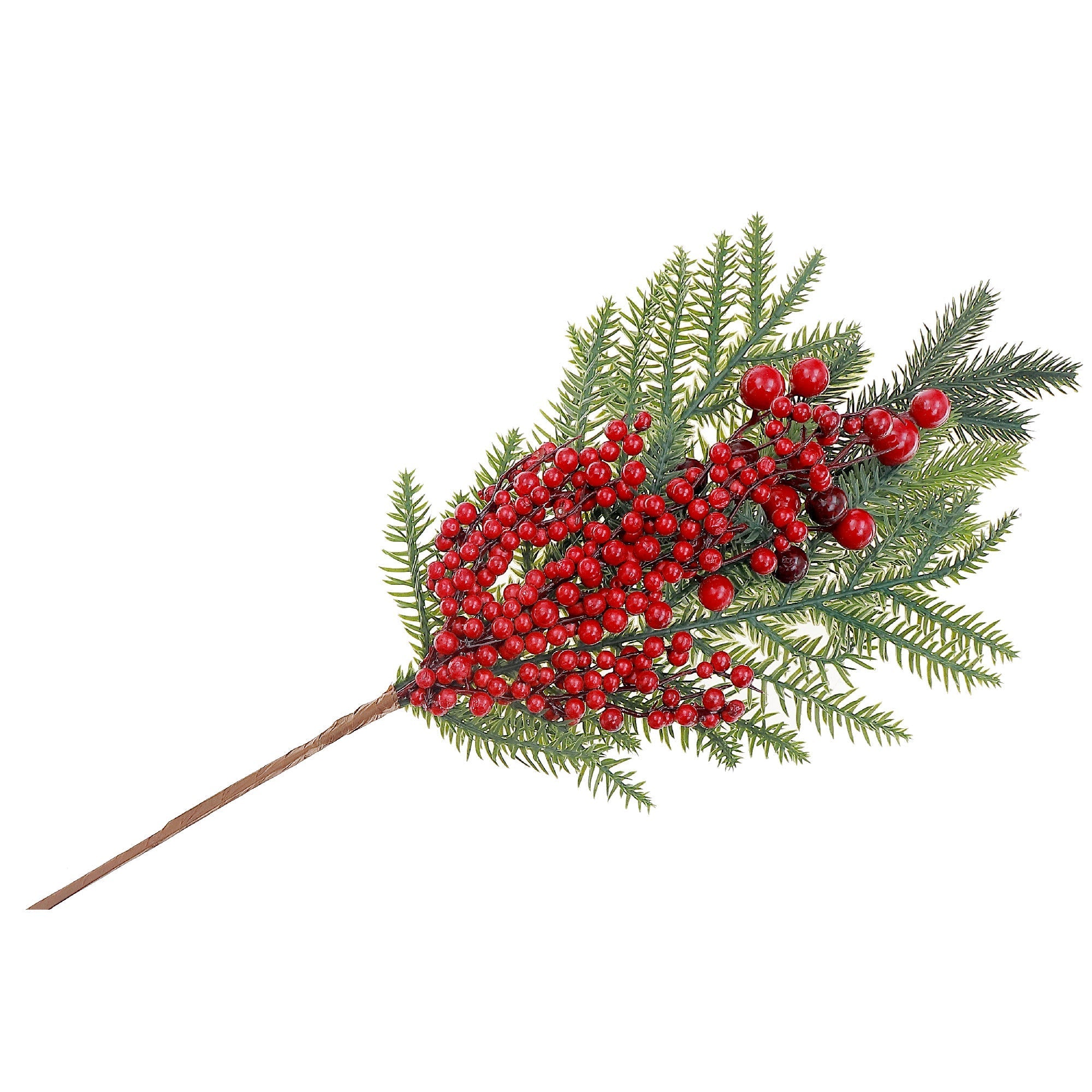 Pine and Berries Decorative Pick - Set of 6, Christmas Floral Decoration, Holiday Centerpiece Accent, Festive Arrangement