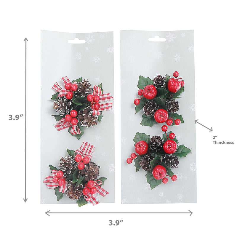 Pine Cone Wreath Candle Rings (Asstd) - Set of 2