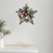 Twelve Inch Rattan Star Pine Hanging Decoration - Set of 2, Christmas Wall or Door Decor, Holiday Home Accent, Festive Decoration