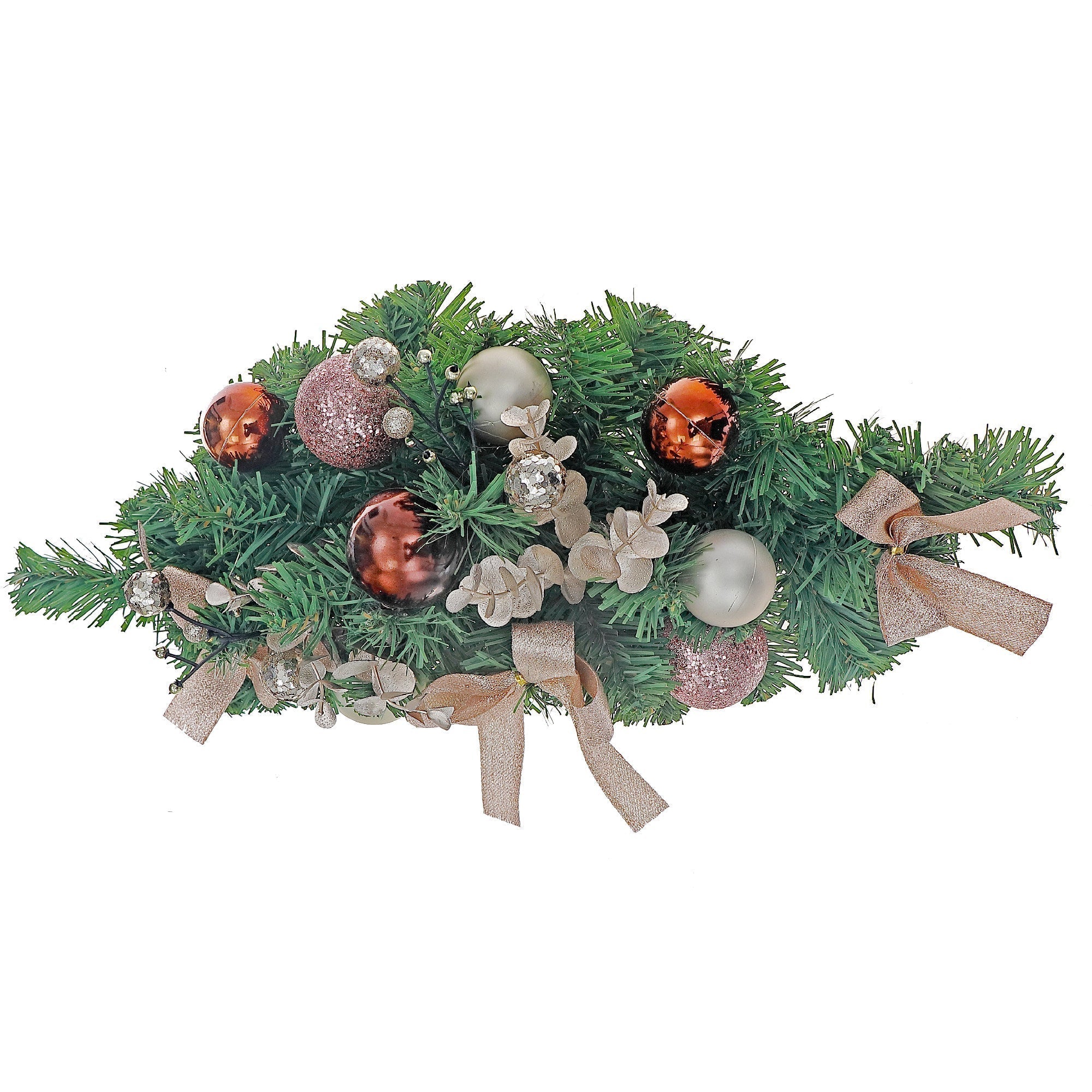 Pine Swag with Bows and Balls, Holiday Wall or Door Decoration, Christmas Decor, Seasonal Floral Accent