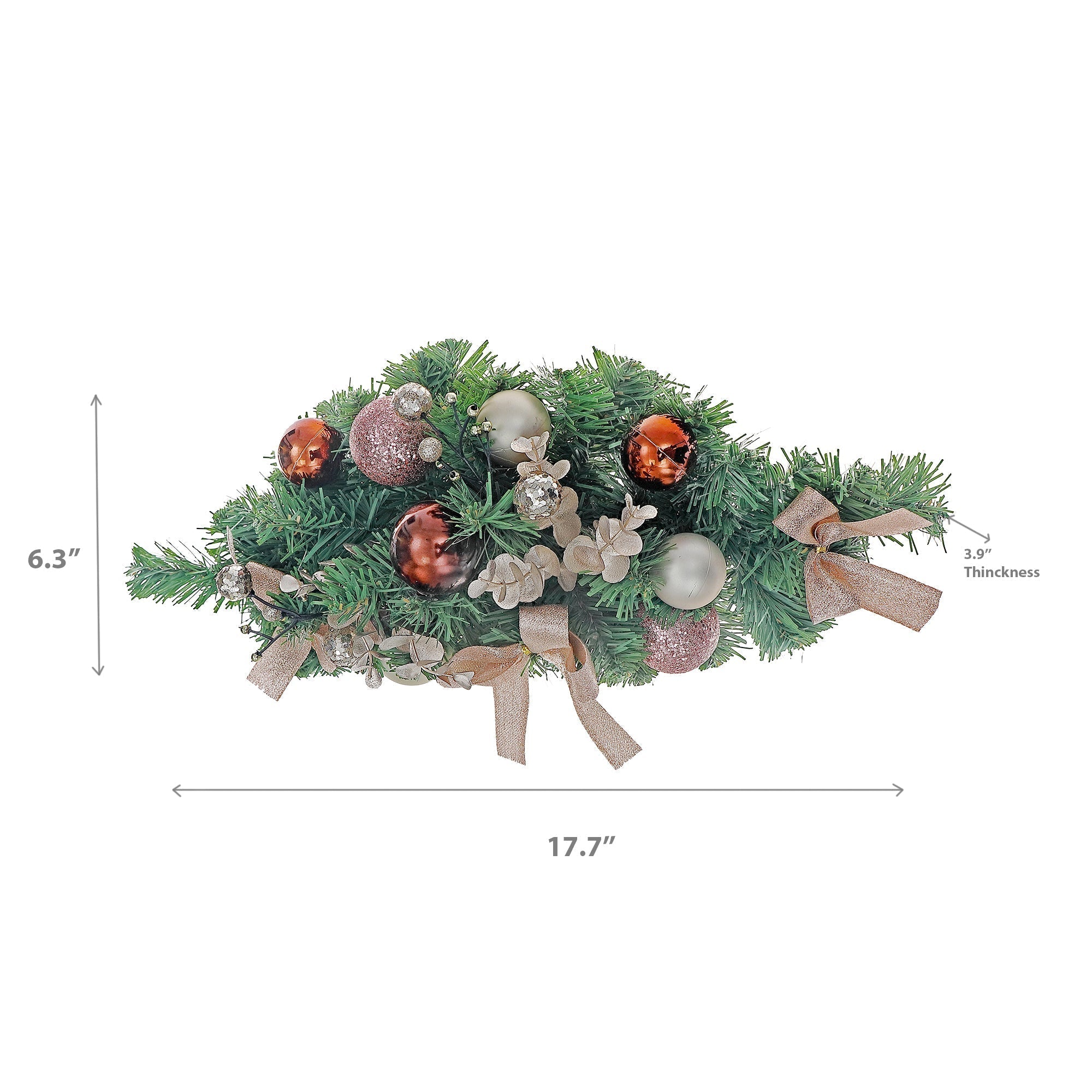 Pine Swag with Bows and Balls, Holiday Wall or Door Decoration, Christmas Decor, Seasonal Floral Accent