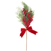 22" Pine and Berries with Bow Pick, Holiday Decor- Set of 2