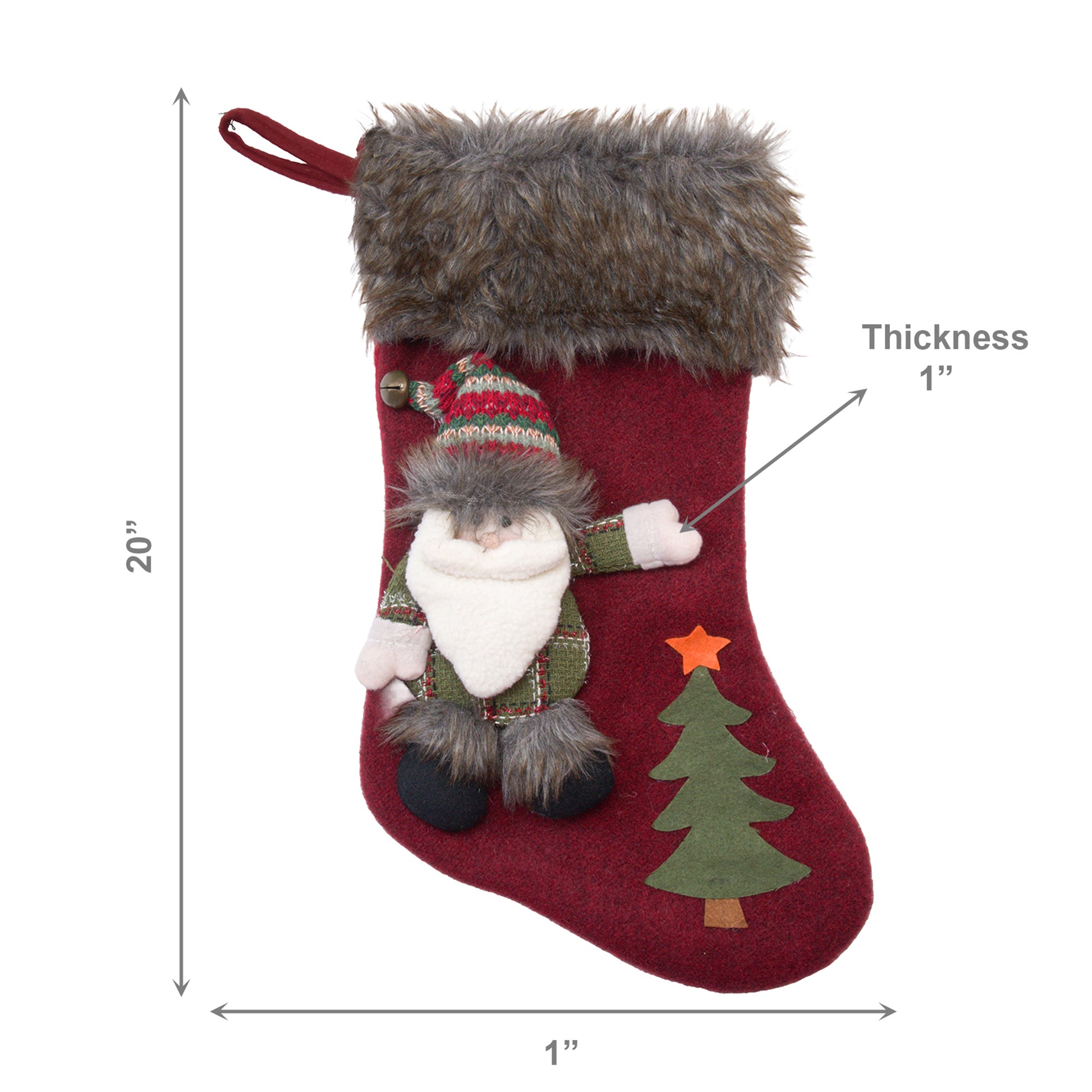 20" Stocking with Santa and Tree, Christmas, Stocking, Holiday Decor