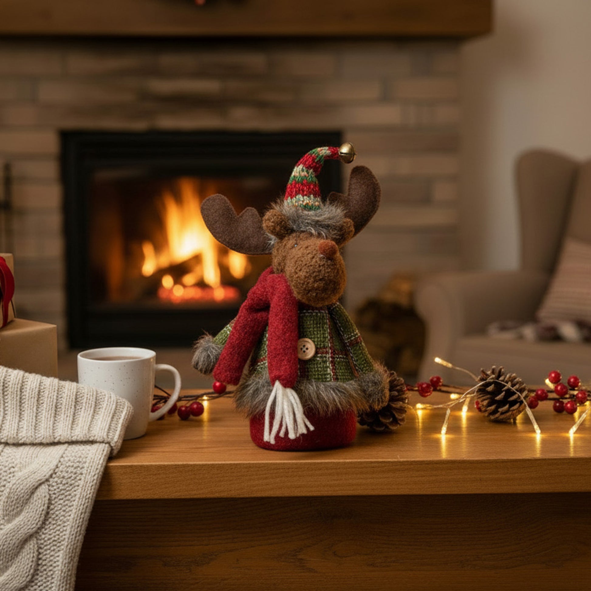 11" Cozy Moose Figure, Figurine, Holiday Decor