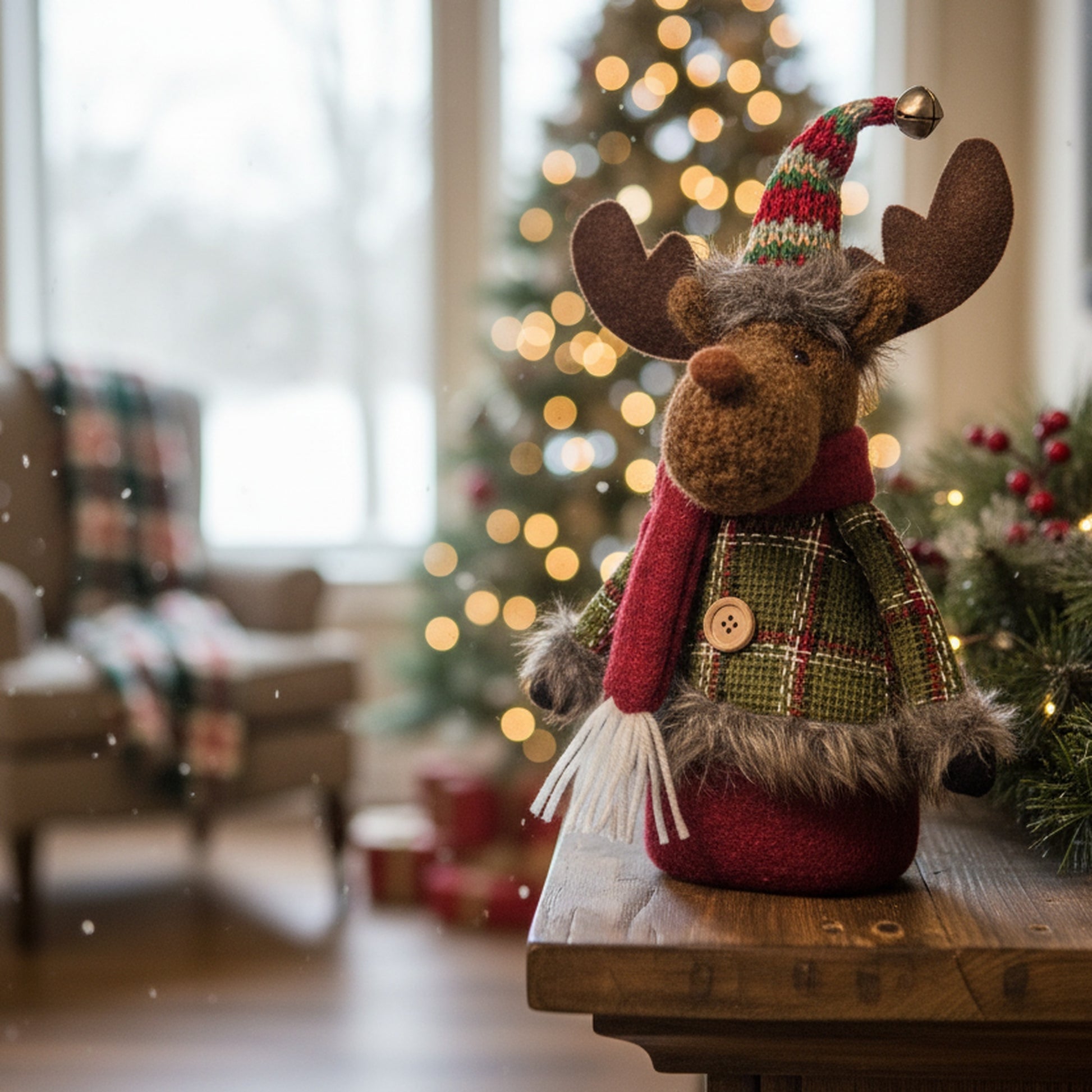 11" Cozy Moose Figure, Figurine, Holiday Decor