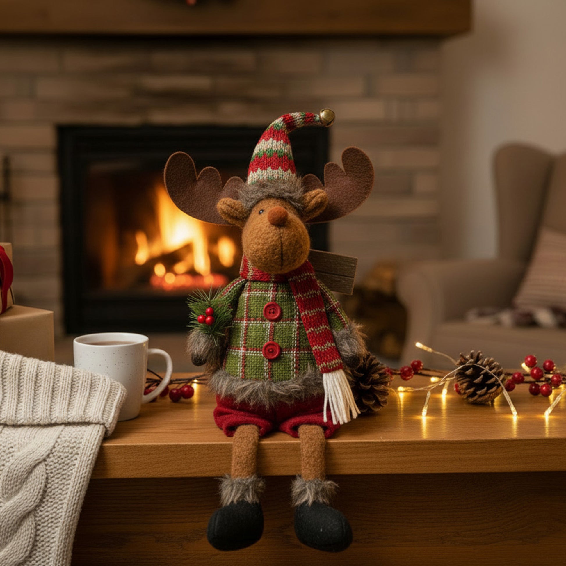 22" Cozy Moose Figure, Figurine, Holiday Decor