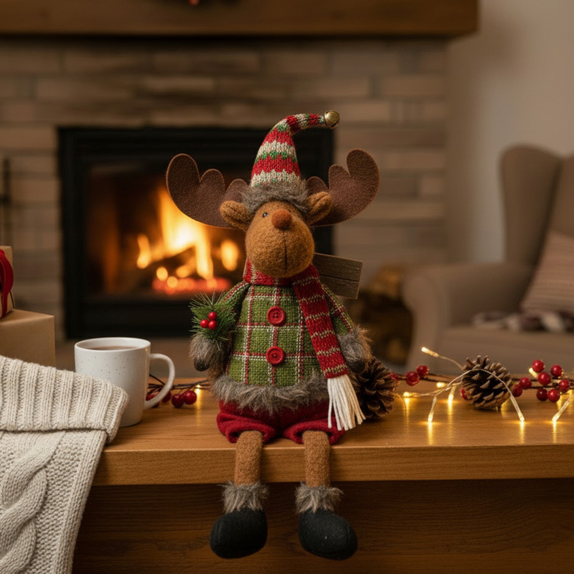 22" Cozy Moose Figure, Figurine, Holiday Decor