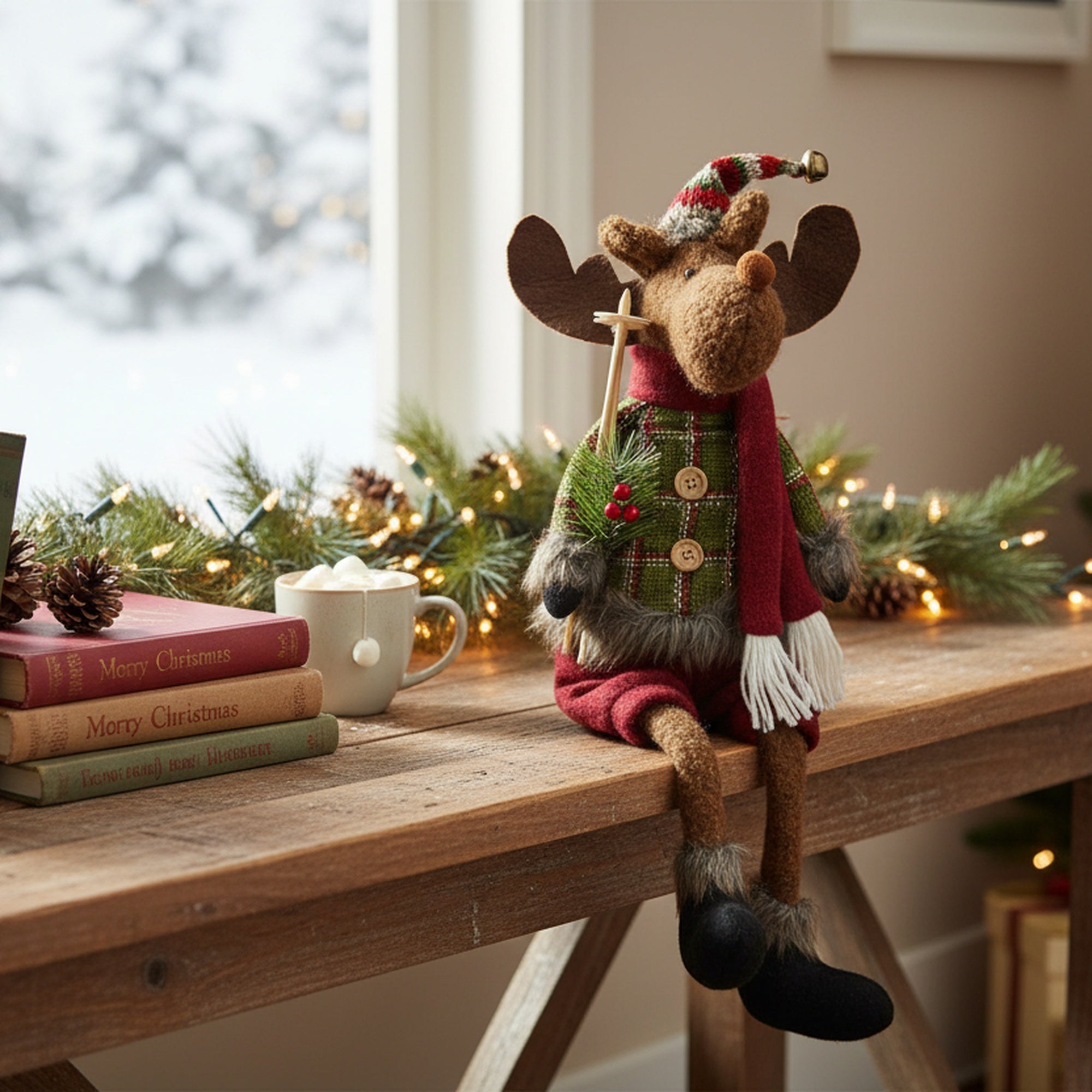 22" Cozy Moose Figure, Figurine, Holiday Decor
