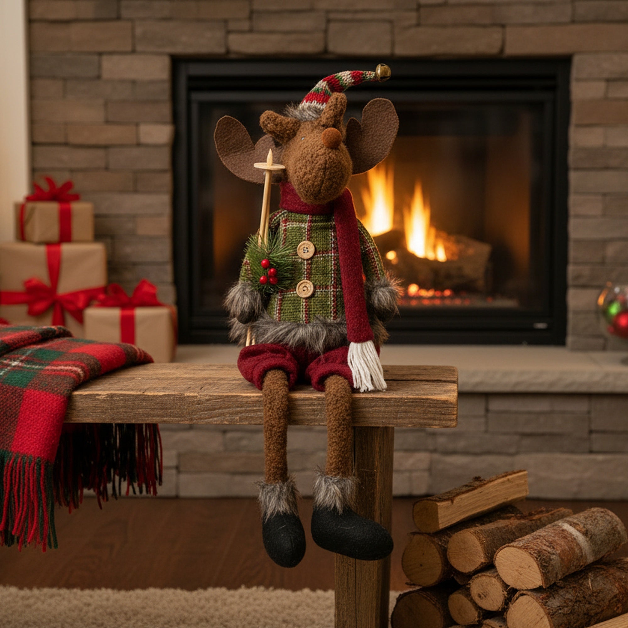 22" Cozy Moose Figure, Figurine, Holiday Decor