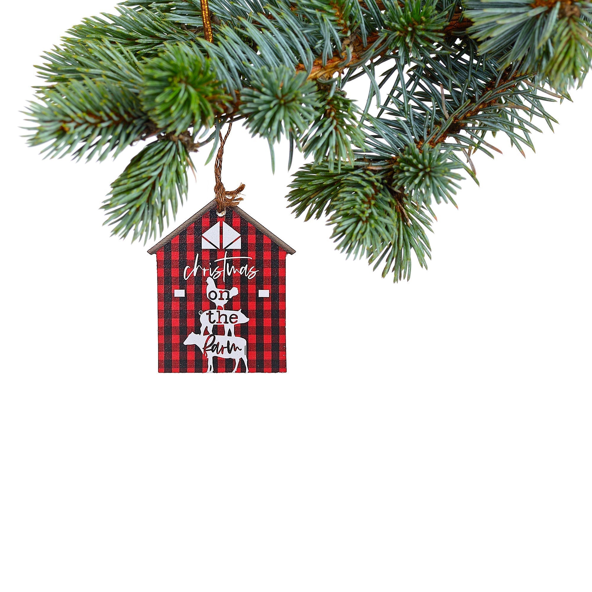 Christmas On The Farmhouse Ornament Set Of 6, Holiday Tree Decorations, Rustic Farmhouse Decor