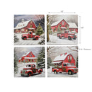 Canvas Wall Art Red Truck and House - Set of 4