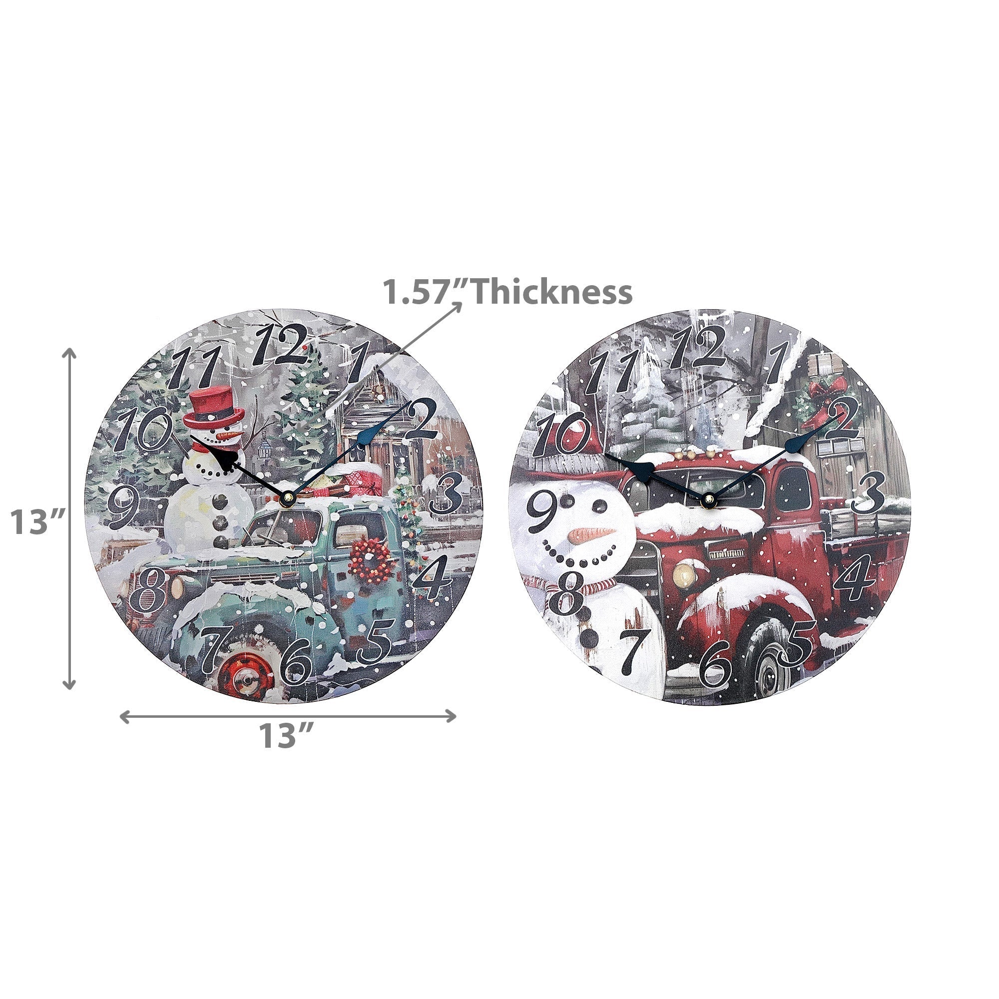 Wall Clock Assorted Red Truck and Blue Truck Design - Set of 2, Christmas Decor, Holiday Accent, Festive Home