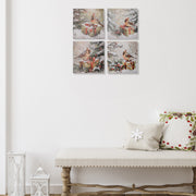 Canvas Wall Art Set of 4 Bird with Presents – Christmas Wall Decor, Holiday Canvas Artwork, Festive Winter Scene, Seasonal Home Decoration