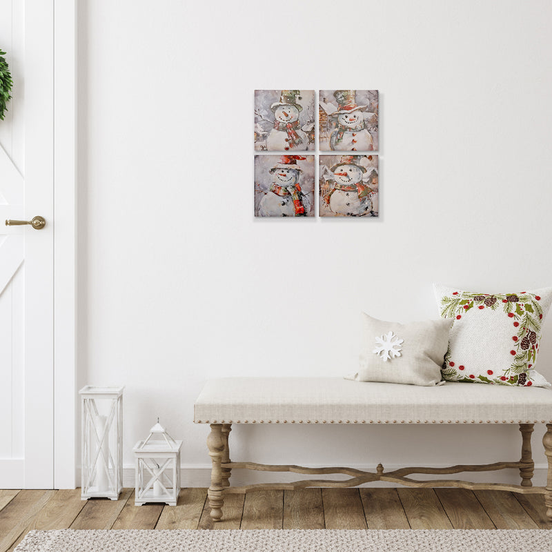 Canvas Wall Art Asstd (Snowman) - Set of 4