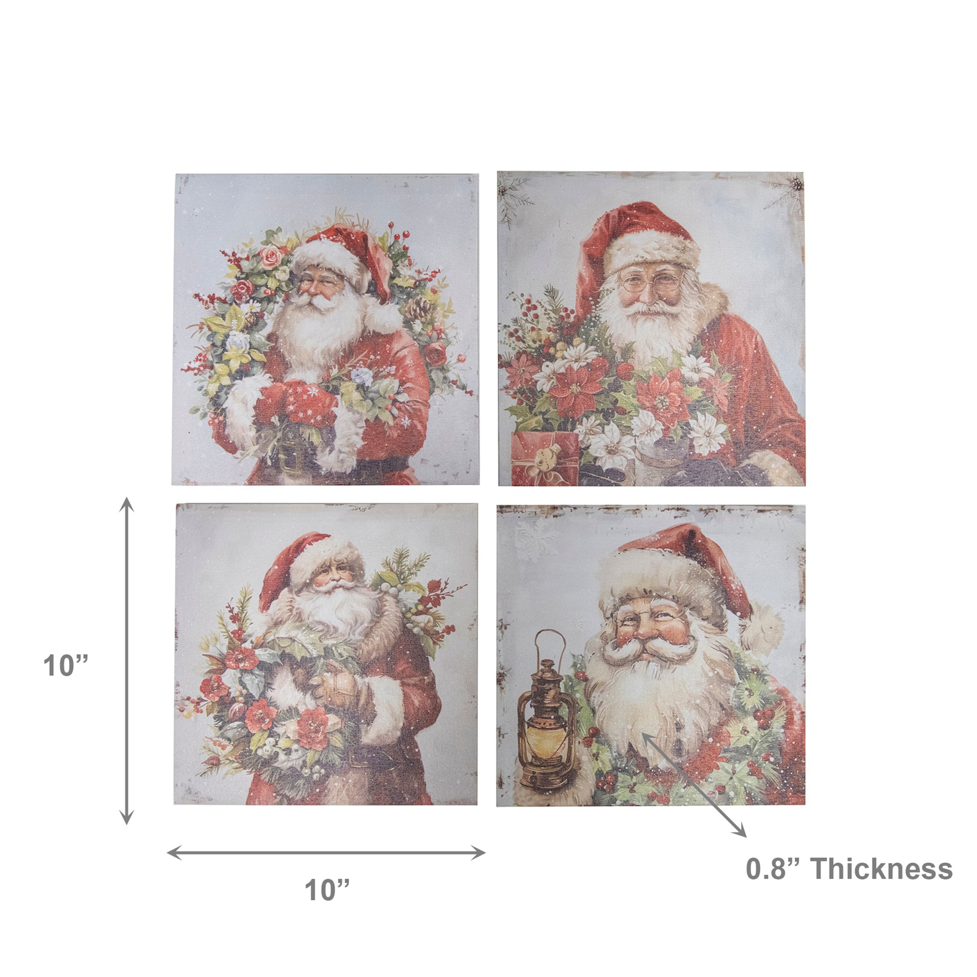Canvas Wall Art Santa with Wreath Assorted, Christmas, Wall Decor, Holiday Decor- Set of 4