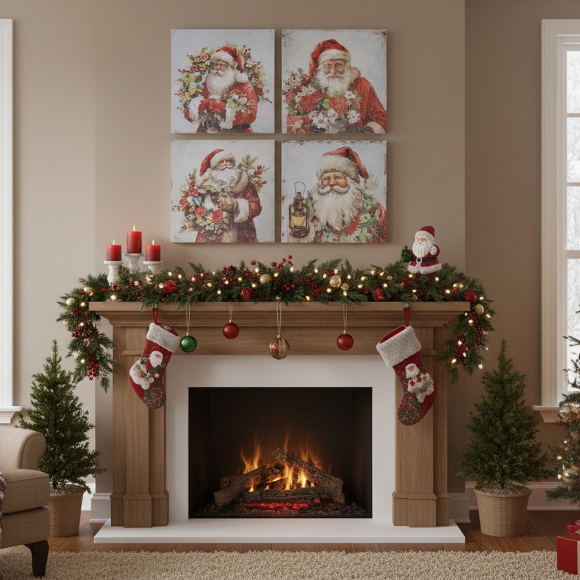 Canvas Wall Art Santa with Wreath Assorted, Christmas, Wall Decor, Holiday Decor- Set of 4