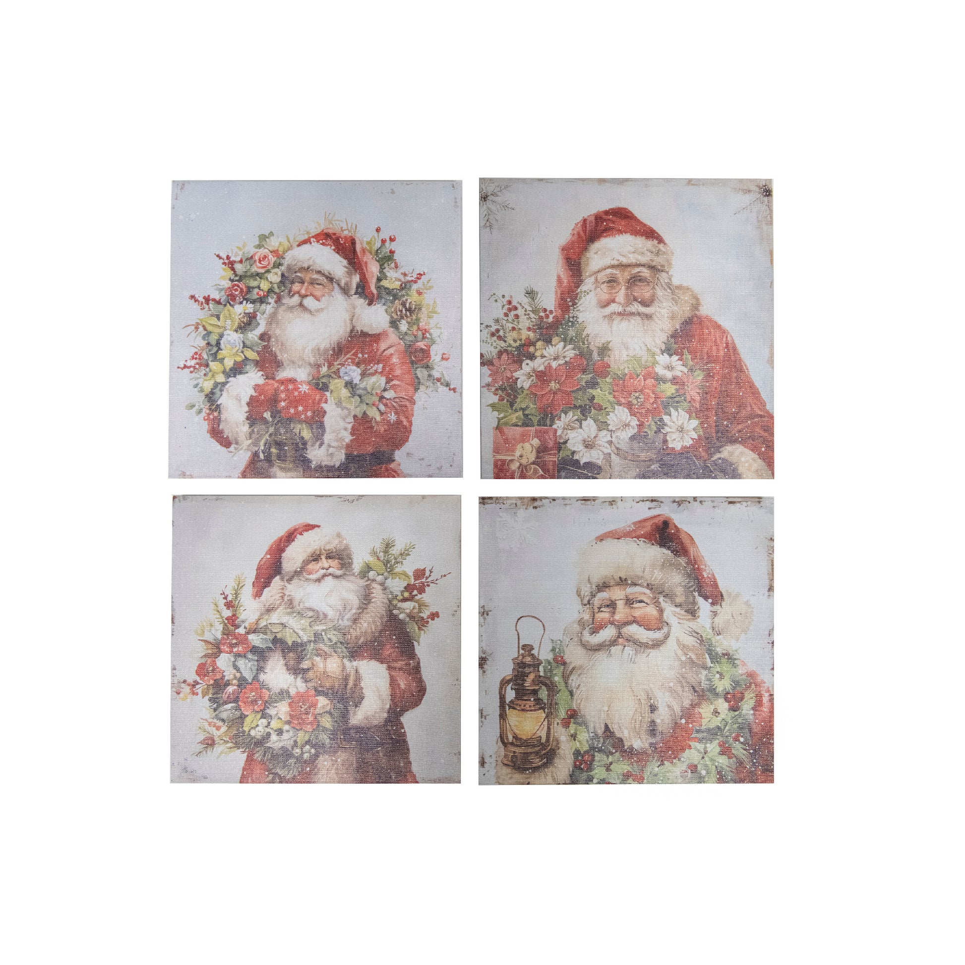 Canvas Wall Art Santa with Wreath Assorted, Christmas, Wall Decor, Holiday Decor- Set of 4