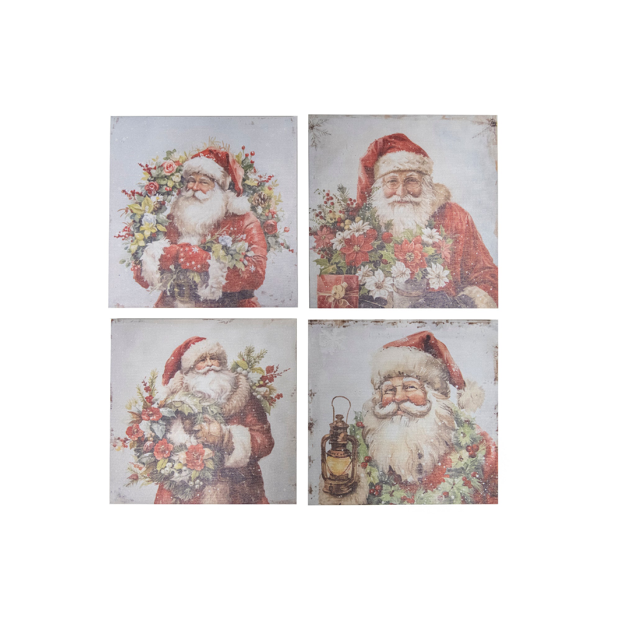 Canvas Wall Art Santa with Wreath Assorted, Christmas, Wall Decor, Holiday Decor- Set of 4