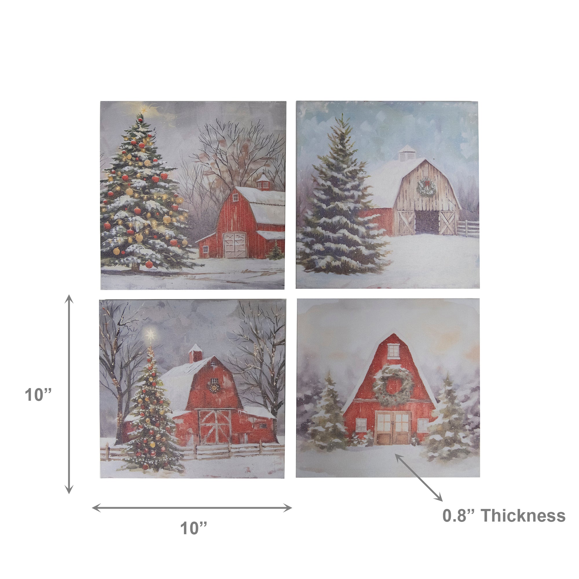 Canvas Wall Art Winter Barn Assorted, Winter, Wall Decor, Holiday Decor- Set of 4