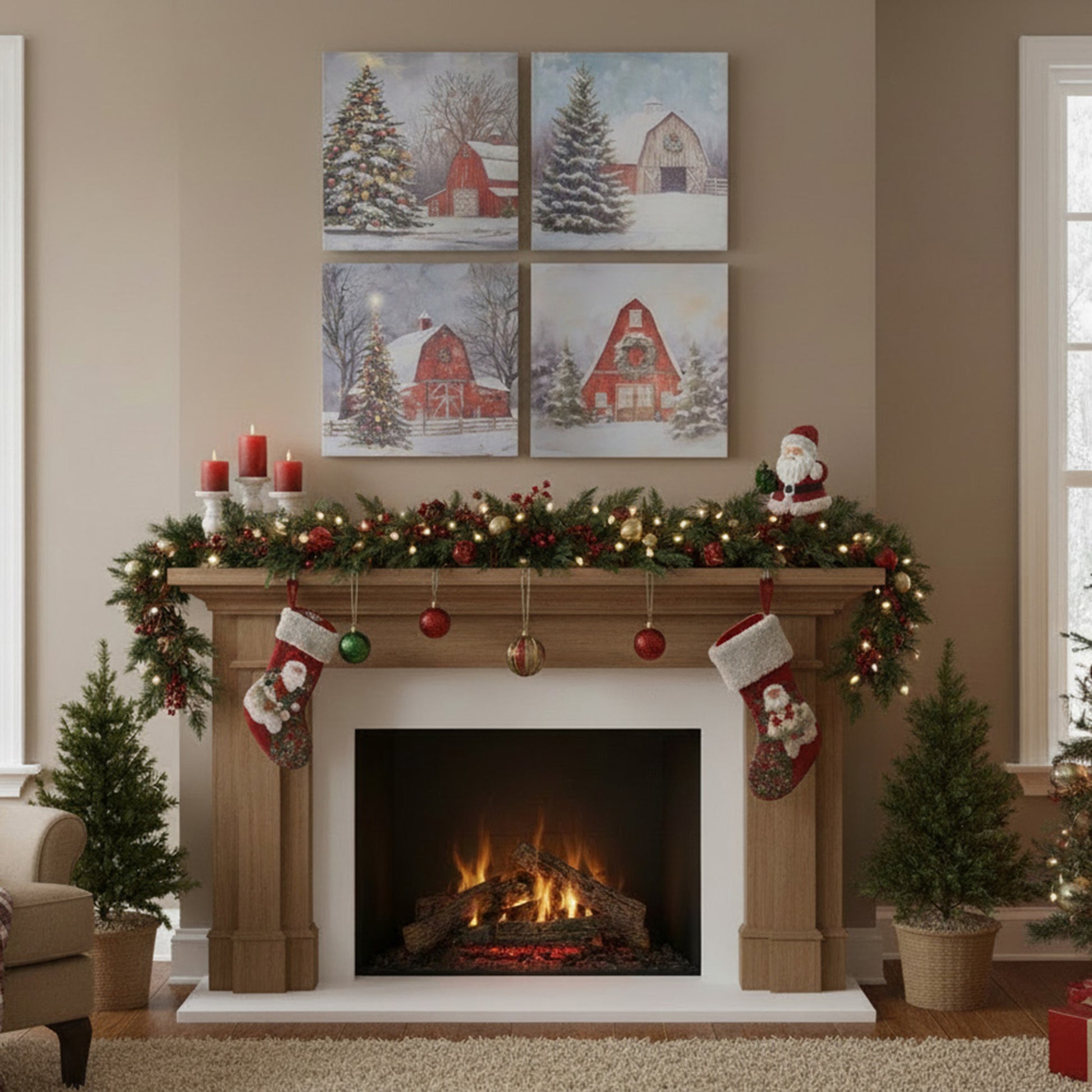 Canvas Wall Art Winter Barn Assorted, Winter, Wall Decor, Holiday Decor- Set of 4