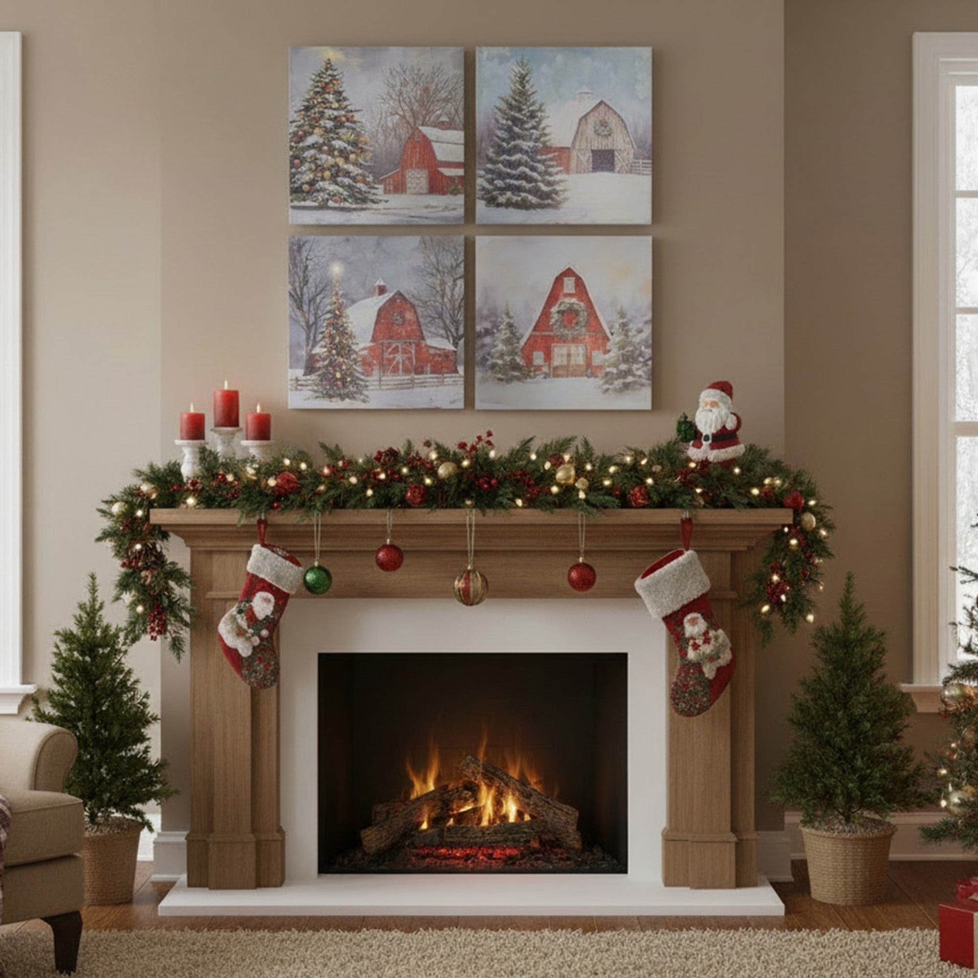 Canvas Wall Art Winter Barn Assorted, Winter, Wall Decor, Holiday Decor- Set of 4