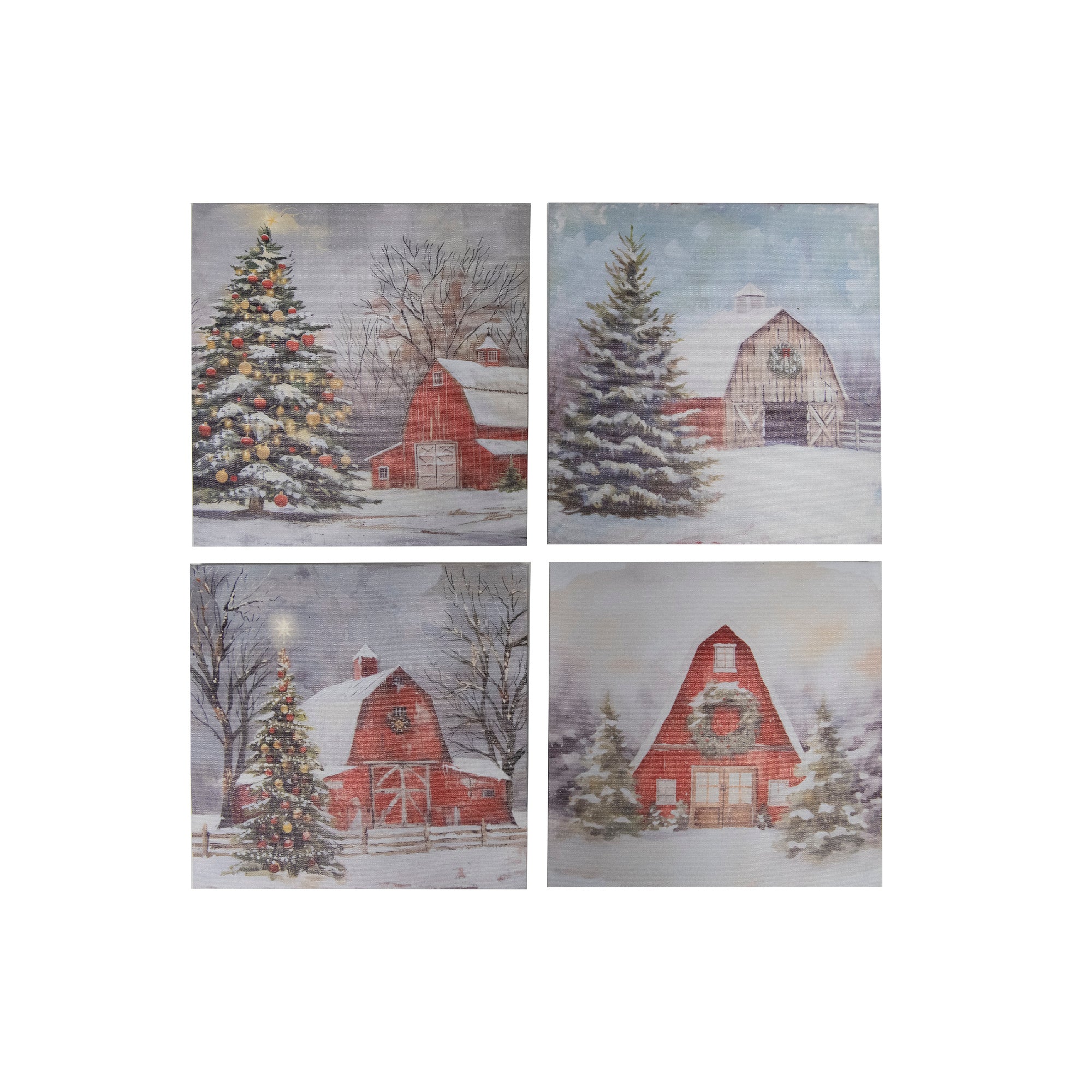 Canvas Wall Art Winter Barn Assorted, Winter, Wall Decor, Holiday Decor- Set of 4