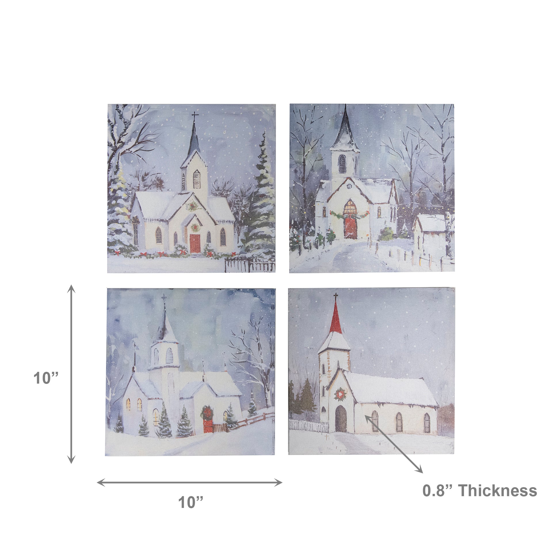 Canvas Wall Art Winter Church Assorted, Winter, Wall Decor, Holiday Decor- Set of 4