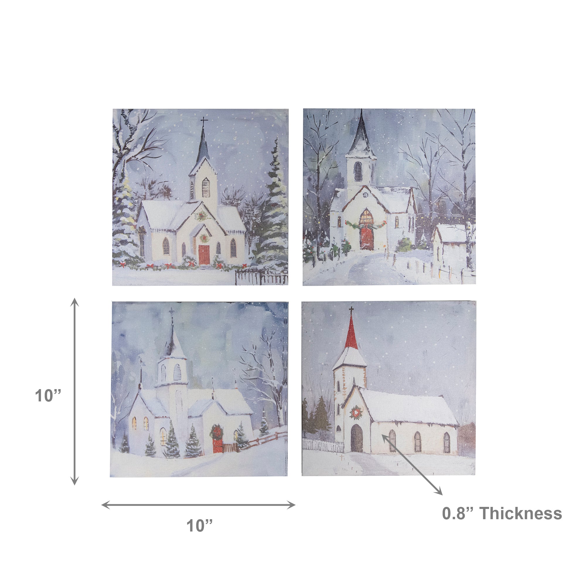 Canvas Wall Art Winter Church Assorted, Winter, Wall Decor, Holiday Decor- Set of 4