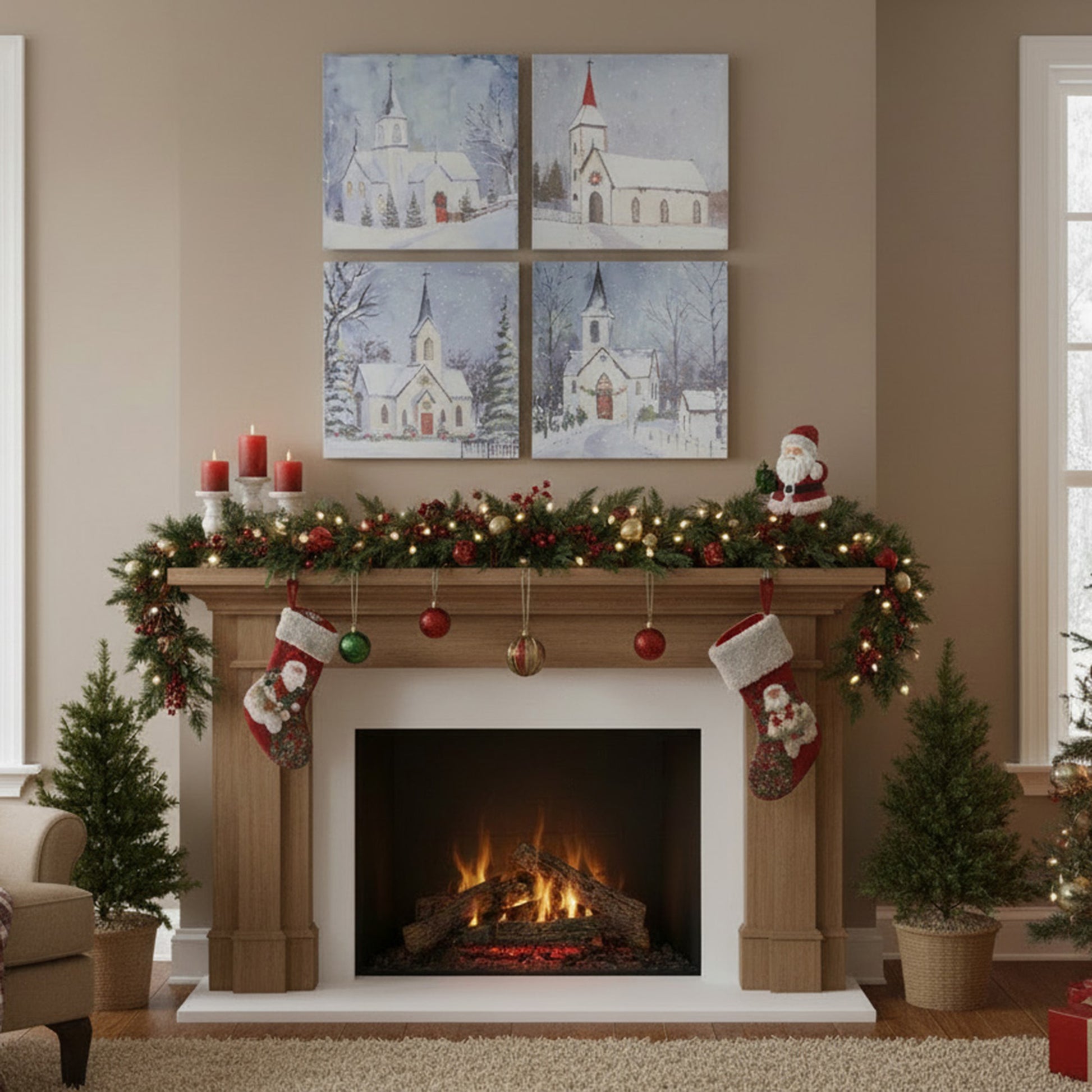 Canvas Wall Art Winter Church Assorted, Winter, Wall Decor, Holiday Decor- Set of 4