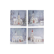 Canvas Wall Art Winter Church Assorted, Winter, Wall Decor, Holiday Decor- Set of 4