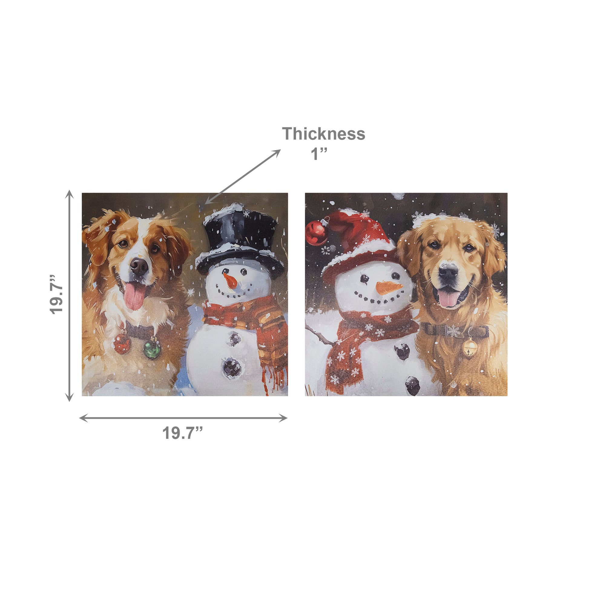 19.7" Canvas Wall Art Dog and Snowman Assorted, Christmas, Wall Decor, Holiday Decor