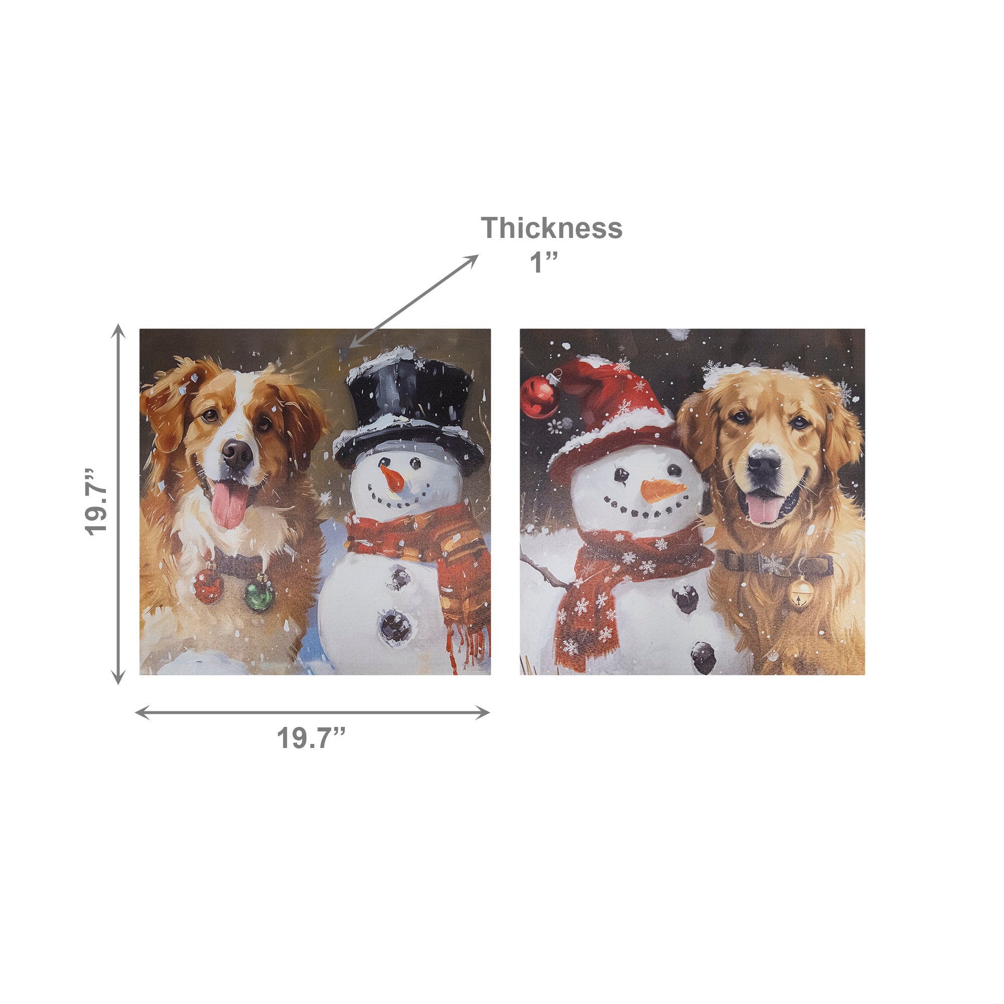 19.7" Canvas Wall Art Dog and Snowman Assorted, Christmas, Wall Decor, Holiday Decor