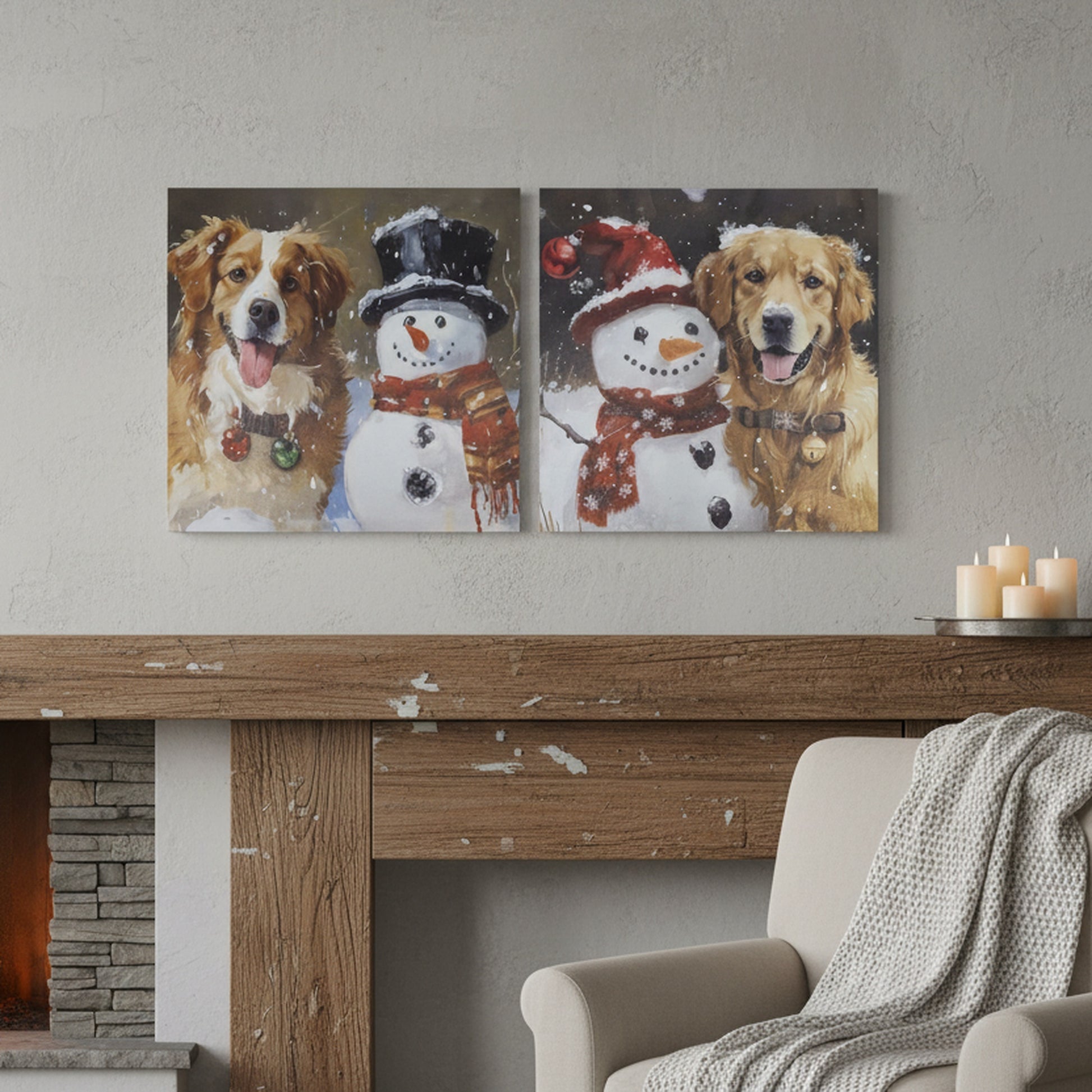 19.7" Canvas Wall Art Dog and Snowman Assorted, Christmas, Wall Decor, Holiday Decor