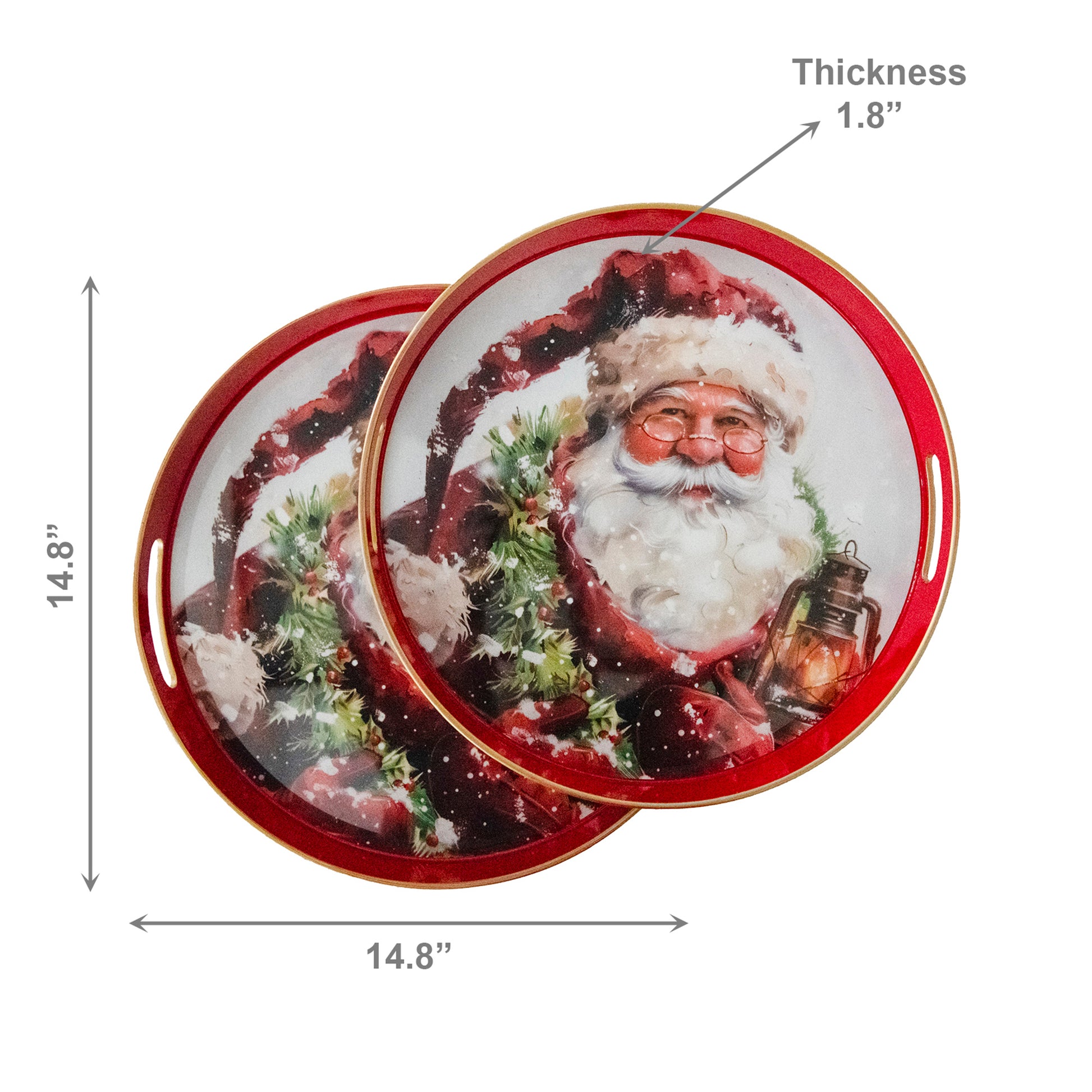Round Nested Tray Santa with Lantern Set of 2, Christmas, Lantern, Holiday Decor