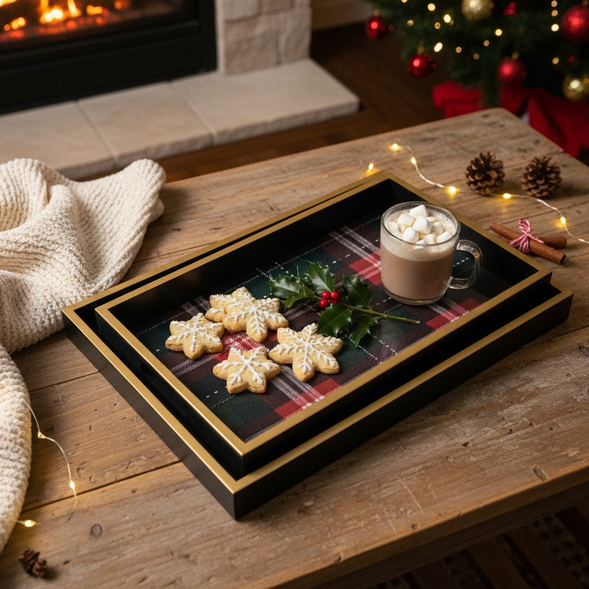 Rectangular Nested Tray Christmas Plaid Set of 2, Christmas, Storage Box, Holiday Decor