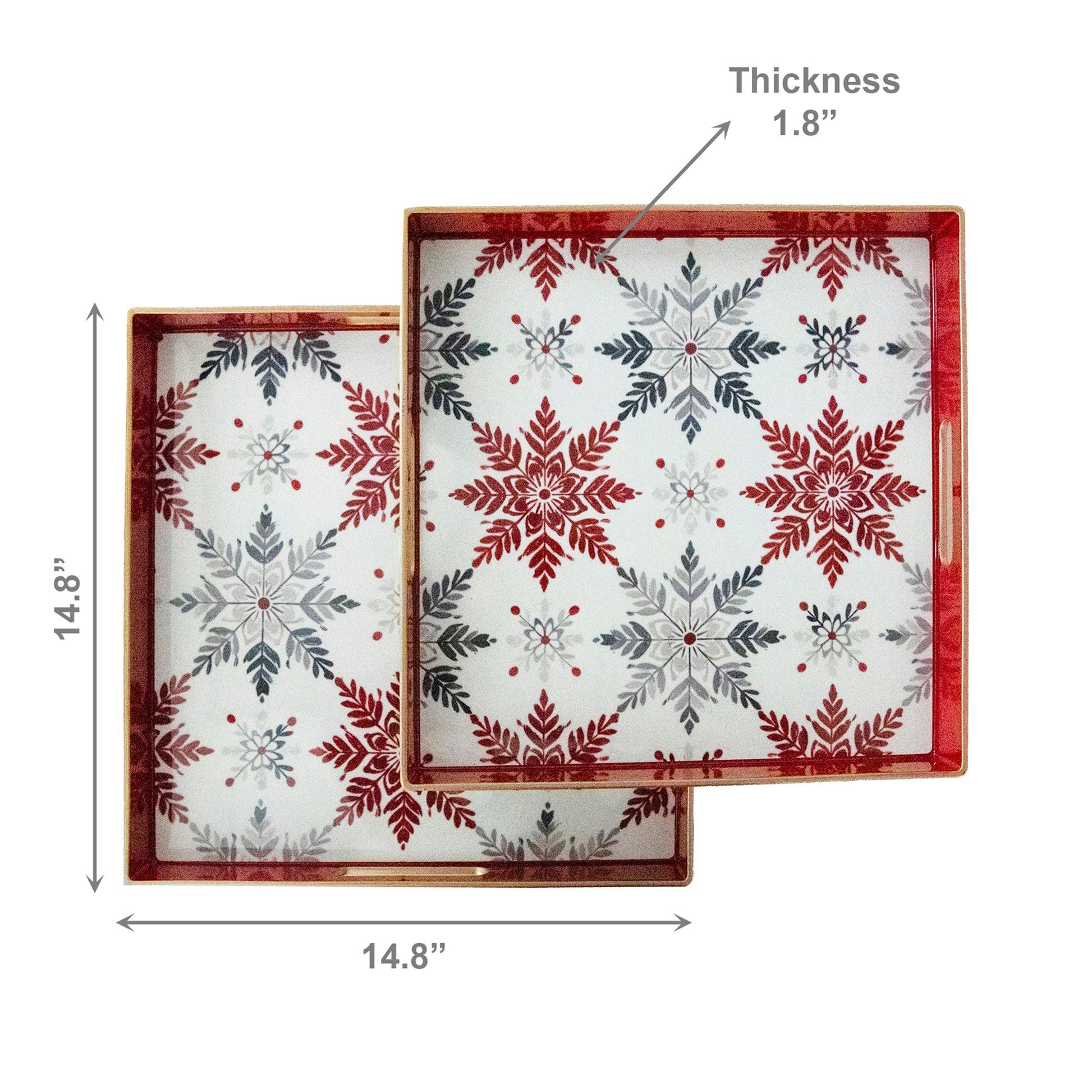 Square Nested Tray Snowflake Pattern Set of 2, Christmas, Storage Box, Holiday Decor