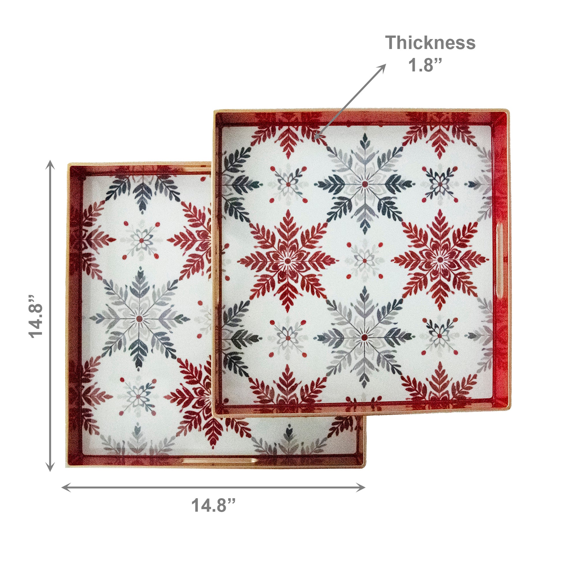 Square Nested Tray Snowflake Pattern Set of 2, Christmas, Storage Box, Holiday Decor