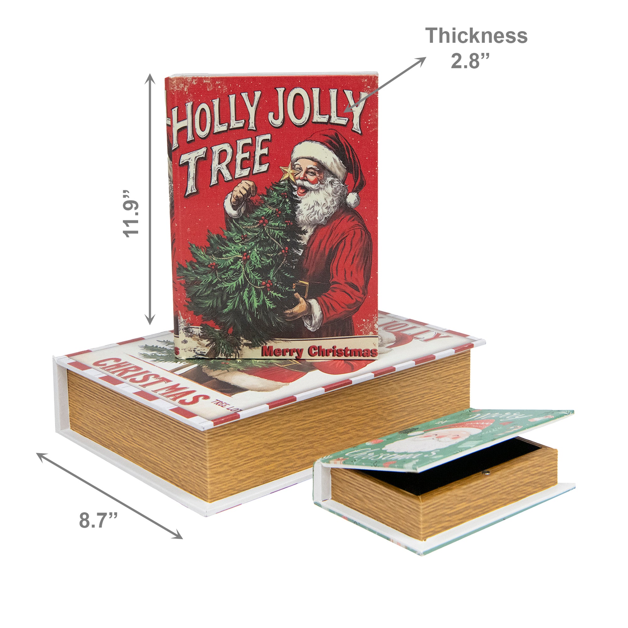 Wooden Storage Book Holly Jolly Santa Set of 3, Christmas, Storage Box, Holiday Decor