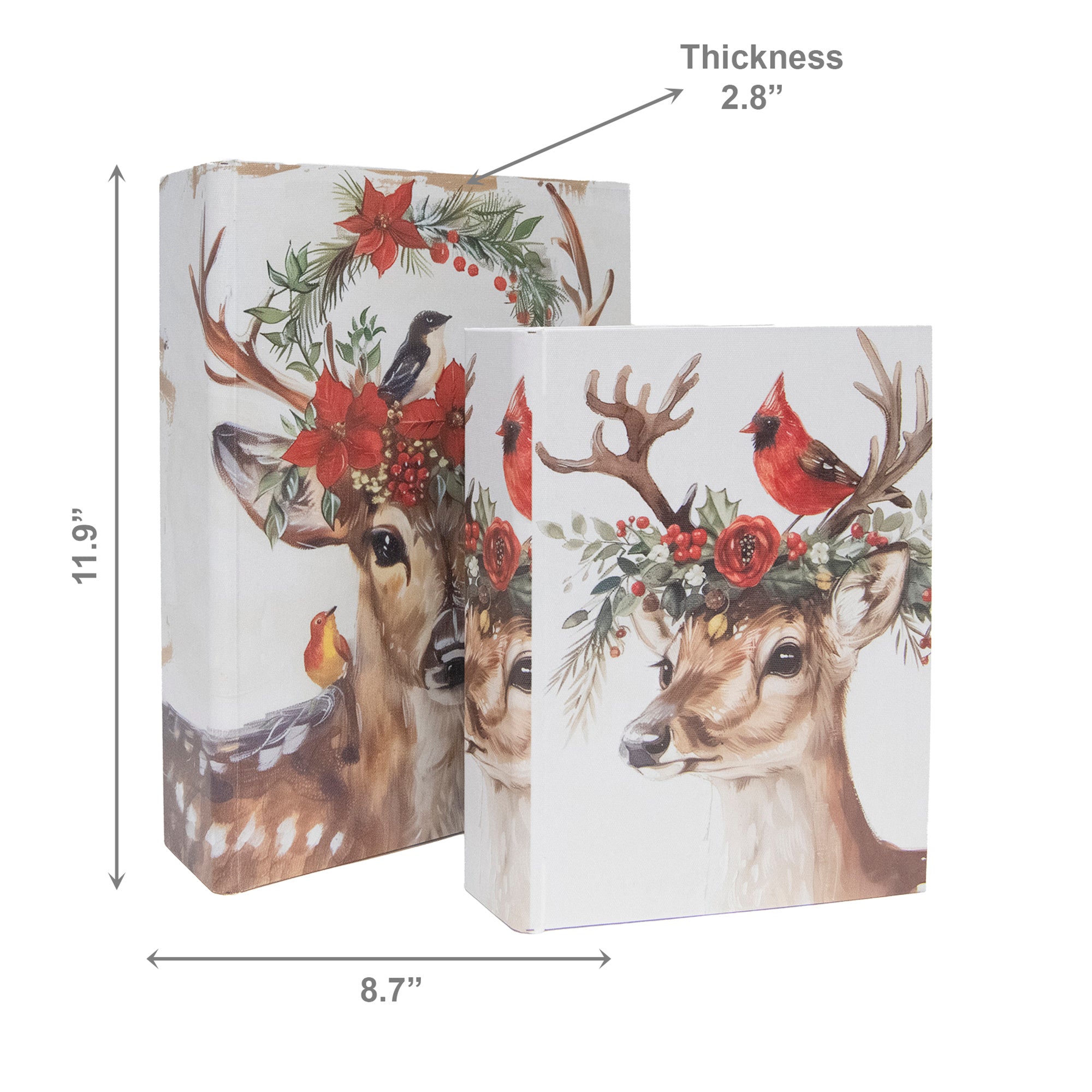 Wooden Storage Book Bird on Reindeer Set of 2, Christmas, Storage Box, Holiday Decor