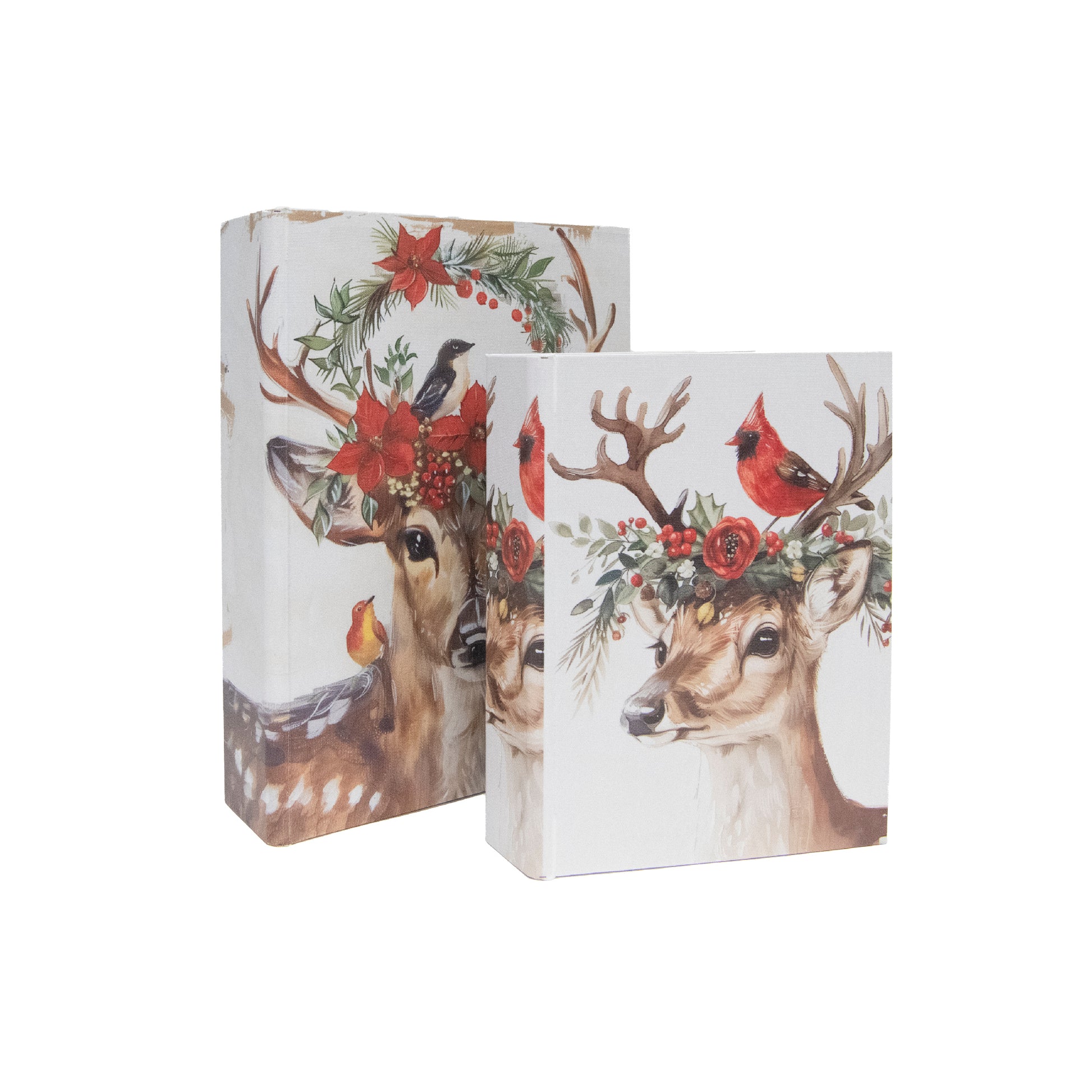 Wooden Storage Book Bird on Reindeer Set of 2, Christmas, Storage Box, Holiday Decor