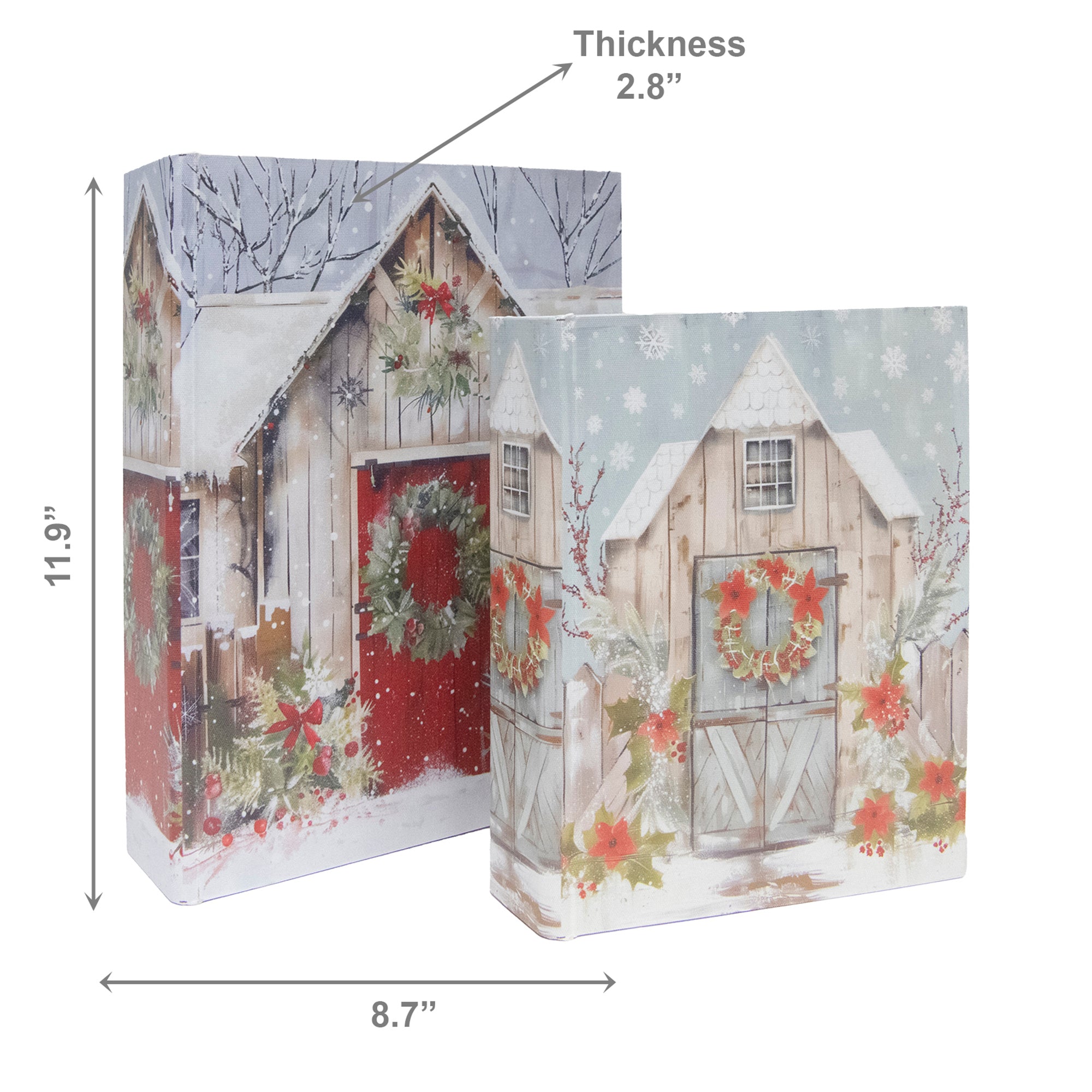 Wooden Storage Book Festive House Set of 2, Storage Box, Holiday Decor